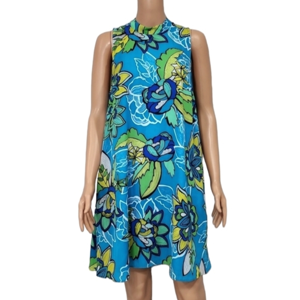Kaari Blue‎ Womens Shift dress Size Medium Tropical, beach  mock neck Sleeveless